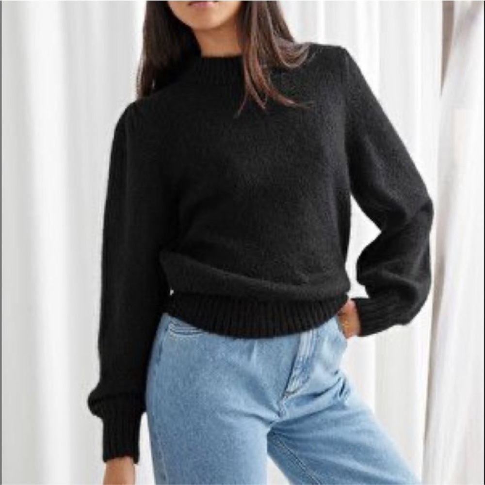 & OTHER STORIES Black Wool Alpaca Blend Mockneck Fuzzy Sweater- Size Small